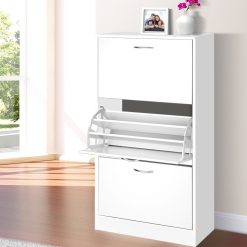 Wooden Shoe Cabinet with Storage - White