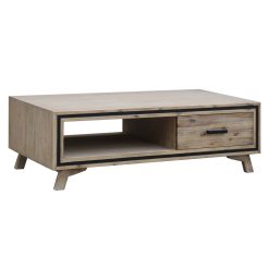 Alternative view of Coffee Table Solid Wood Acacia & Veneer Frame 2 Drawers Storage Sliver Brush Colour