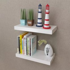 2 White Floating Wall Display Shelves - 40cm