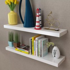 2 White Floating Wall Display Shelves 80cm