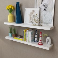 2 White Floating Wall Display Shelves 100cm