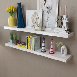 2 White Floating Wall Display Shelves 120cm