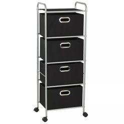 4 Fabric Drawer Shelving Unit - Black & Silver