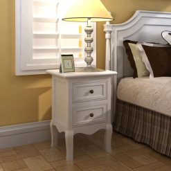 2 Piece Nightstand with 2 Drawers Set - White