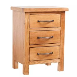 Solid Oak 3 Drawer Wood Nightstand