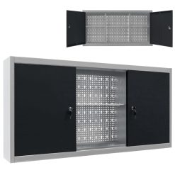 Metal Wall Mounted Tool Cabinet - Grey and Black