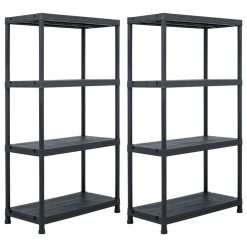 2 Piece Plastic Storage Shelf Rack Set 60x30x138cm - Black
