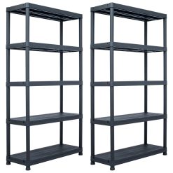 2 Piece Plastic Storage Shelf Rack Set 80x40x180cm - Black