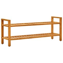 2 Shelves Solid Oak Wood Shoe Rack 100x27x40cm