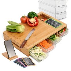 Large Bamboo Cutting Board and 4 Containers 31x44x7.8cm