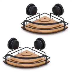 2 Piece Round Bamboo Corner Shower Caddy Set