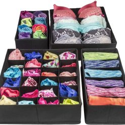 4 Piece Foldable Storage Boxes Set - Black