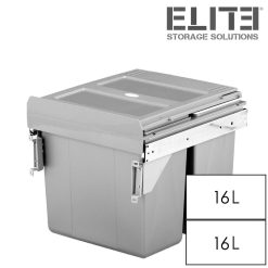 Valet 32L Twin Slide Out Concealed Waste Bin - for a 400mm Cabinet - Side Mounted - Includes Integrated Door Bracket