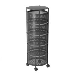 5 Tier Steel Round Rotating Kitchen Cart 32x32x92cm - Black