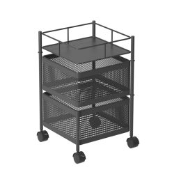 2 Tier Steel Square Rotating Kitchen Cart 30x30x49cm - Black