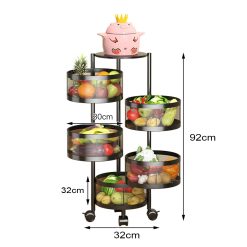 Alternative view of 5 Tier Steel Round Rotating Kitchen Cart 32x32x92cm - Black