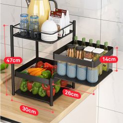 Alternative view of 2 Tier Steel Square Rotating Kitchen Cart 30x30x49cm - Black