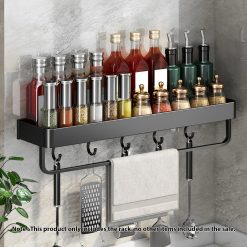 Alternative view of 52cm Wall-Mounted Rectangular Kitchen Spice Storage Rack - Black