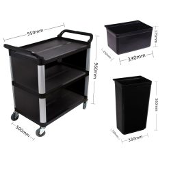 Alternative view of 3 Tier Food Trolley with Bins 95x50x96cm