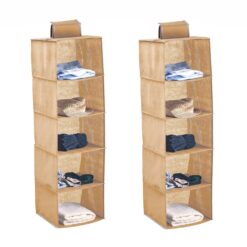 2 Piece 5-Tier Hanging Closet Organiser - Beige