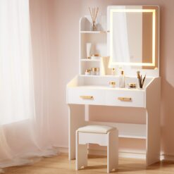 Dressing Table with LED Mirror - White
