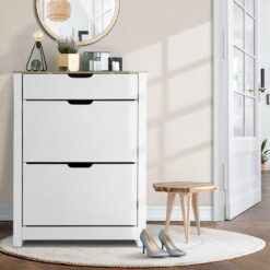 16 Pair Contemporary Shoe Cabinet - White