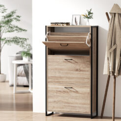 3 Tier Shoe Cabinet - Wood & Black