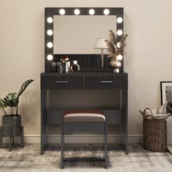 Alternative view of Vanity Set with Cushioned Stool and Lighted Mirror