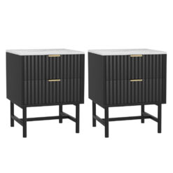 2 Piece Two Drawer Bedside Table Set 43.5x39x55cm - Black