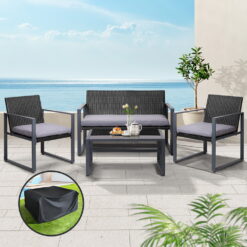 4 Piece Outdoor Sofa Set with Storage Covers - Black