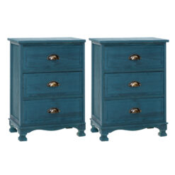 2 Piece Triple Drawer Vintage Style Bedside Table Set 45x30x62.5cm - Blue