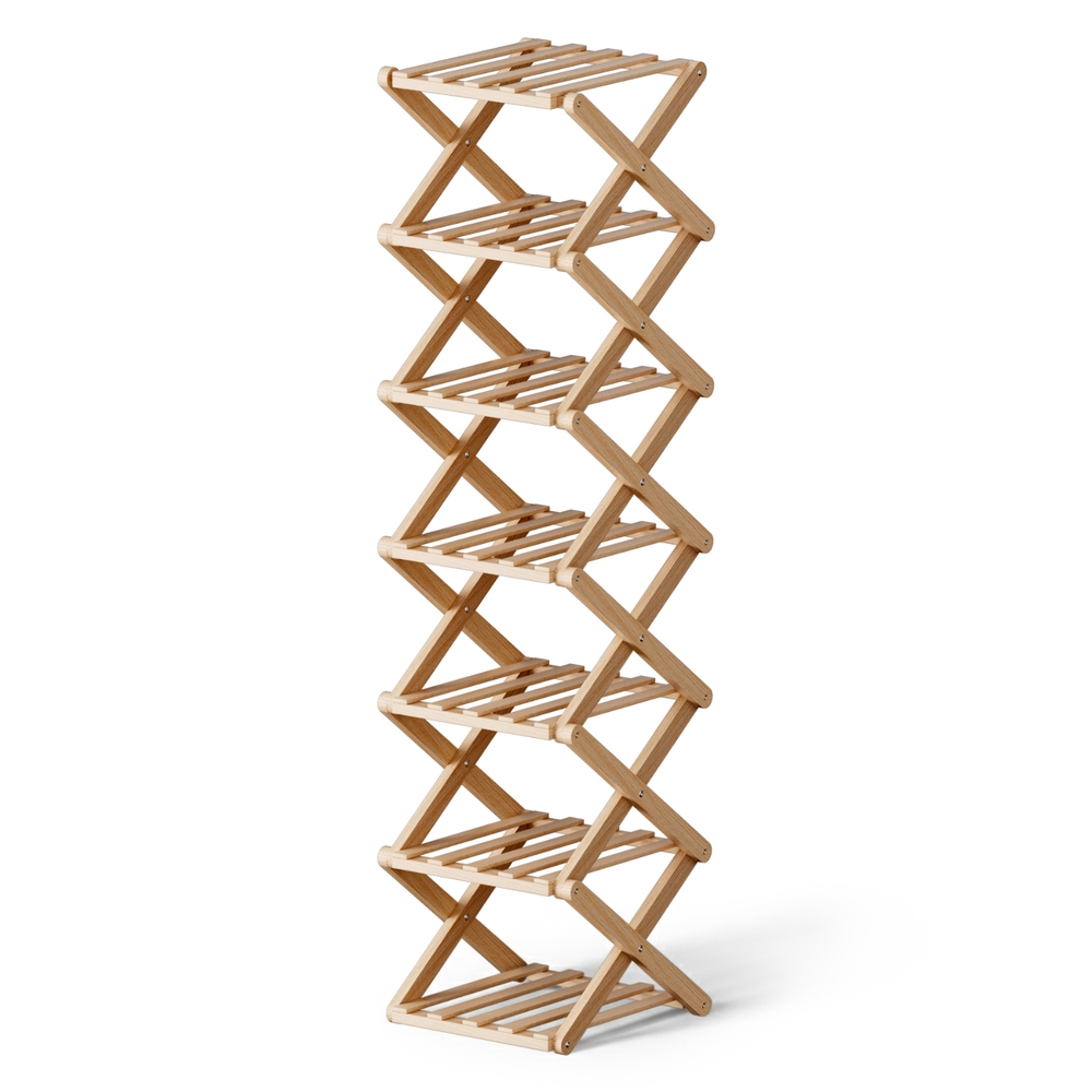 7 Tier Bamboo Foldable Shoe Rack 26x25.5x104cm