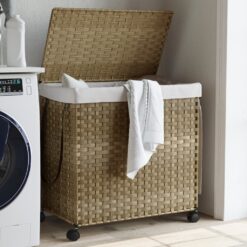 Rattan Laundry Basket with Wheels 60x35x60.5cm