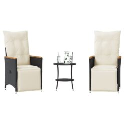 3 Piece Poly Rattan Bistro Set with Cushions
