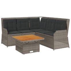 Alternative view of 4 Piece Poly Rattan Garden Lounge Set with Cushions Grey 110x67x95cm - Dark Grey