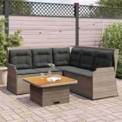 4 Piece Poly Rattan Garden Lounge Set with Cushions Grey 110x67x95cm - Dark Grey