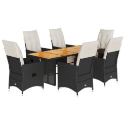 Alternative view of 7 Piece Poly Rattan Garden Dining Set with Cushions 56x59x92cm - Black
