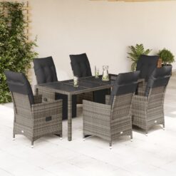 7 Piece Poly Rattan Garden Bistro Set with Cushions Grey 56x59x92cm - Dark Grey