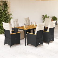 7 Piece Poly Rattan Garden Bistro Set with Cushions