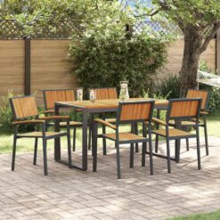 7 Piece Acacia Wood Garden Dining Set 140x80x75cm - Black
