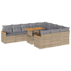 Alternative view of 11 Piece Poly Rattan & Acacia Wood Garden Sofa Set with Cushions