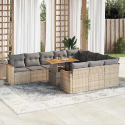 11 Piece Poly Rattan & Acacia Wood Garden Sofa Set with Cushions