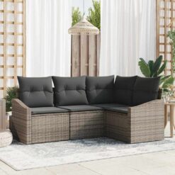 4 Piece Poly Rattan Sofa Set with Cushion