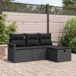 4 Piece Poly Rattan Garden Sofa Set with Cushion - Black