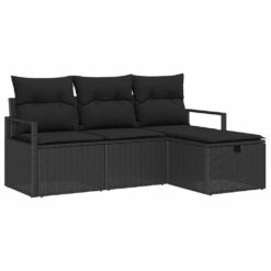 Alternative view of 4 Piece Poly Rattan Garden Sofa Set with Cushion - Black