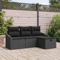 4 Piece Poly Rattan Sofa Set with Cushion 55x55x69cm - Natural