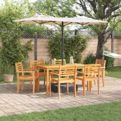 7 Piece Acacia Wood Garden Dining Set 140x80x74cm - Brown