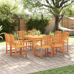 9 Piece Acacia Wood Garden Dining Set 200x100x75cm - Brown