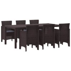 7 Piece Polypropylene Garden Dining Set - Brown