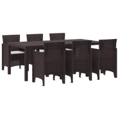 7 Piece Polypropylene Garden Dining Set - Brown